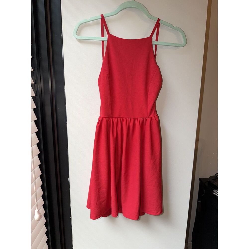 Fancyinn Womens Red Sleeveless Fit & Flare Mini Dress With Adjustable Straps
